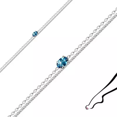 Bokalánc 925 ezüstből – kettős lánc, cirkónia búzaszem kék színben