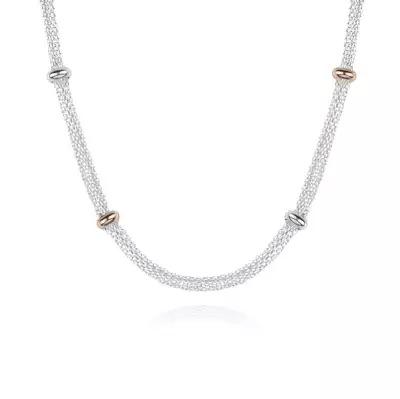 925 Ezüst nyaklánc - ezüst és rózsa-arany gyöngyökkel összekapcsolt láncok