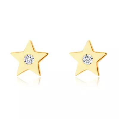 14K sárga arany gyémánt fülbevaló - ötágú csillag,briliánssal