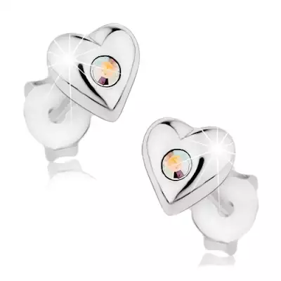 Fülbevaló 925 ezüstből, fényes szívecske szivárvány Swarovski kristállyal