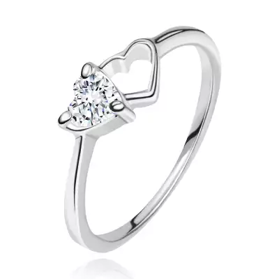 925-ös ezüst gyűrű - üres és cirkonköves szívecske - Nagyság_ 54