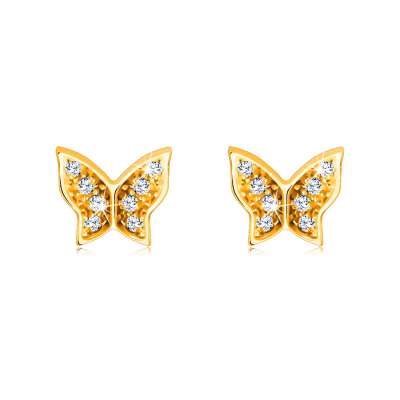  Fülbevaló 14K aranyból - fényes kerek cirkóniákkal díszített pillangó