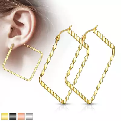  316L acél fülbevalók - négyzetek átlós bevágásokkal, különféle színekkel, IP bevonattal - Szín: Réz