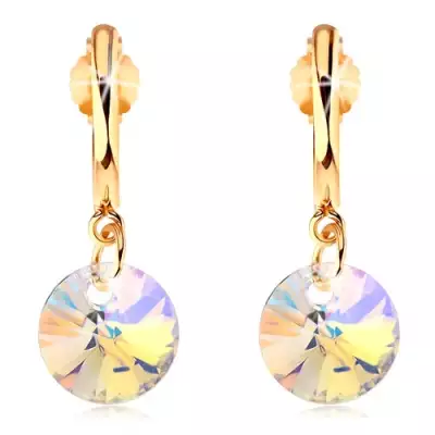Fülbevaló sárga 14K aranyból - keskeny fényes ív, világossárga Swarovski kristály