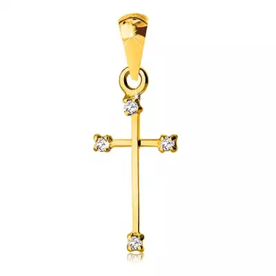 14K sárga arany medál - kereszt keskeny szárakkal és átlátszó cirkóniákkal