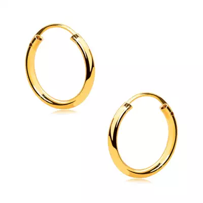 Arany kerek fülbevalók 14K aranyból - vékony kerek vállak, sima, fényes felület, 13 mm