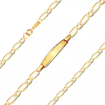 Karkötő 375 sárga arany táblával - ovális és hosszúkás láncszemek, 160 mm