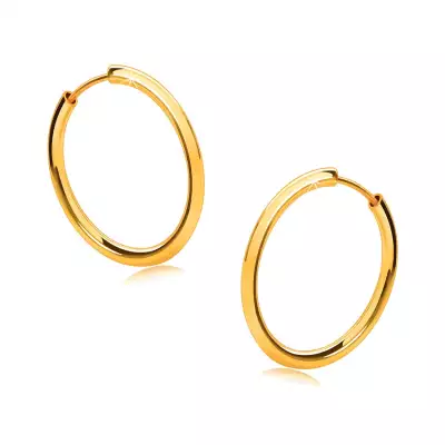 Arany kerek fülbevalók 14K aranyból - vékony kerek vállak, sima, fényes felület,16 mm