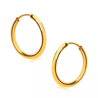 Arany fülbevaló 14K aranyból, karika, kerek vállak, sima és fényes felület, 14 mm