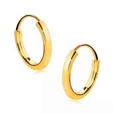 Gyermek arany karika fülbevalók 14K aranyból - vékony szögletes vállak, sima, fényes felület, 13 mm