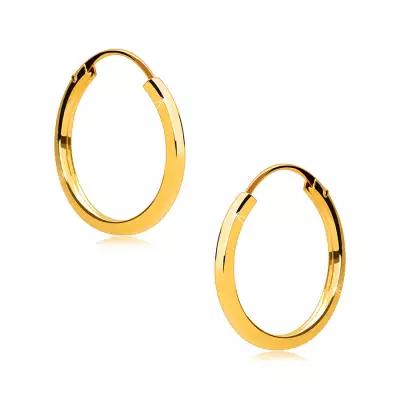 Arany kerek fülbevalók 375 aranyból - vékony szögletes vállak, sima, fényes felület,14 mm