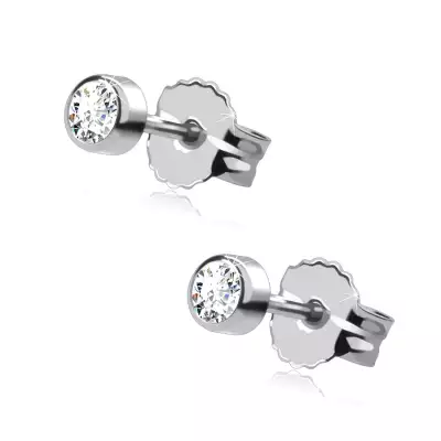 Fülbevaló 14K fehér aranyból - csillogó kerek cirkónia a foglalatban, 3 mm