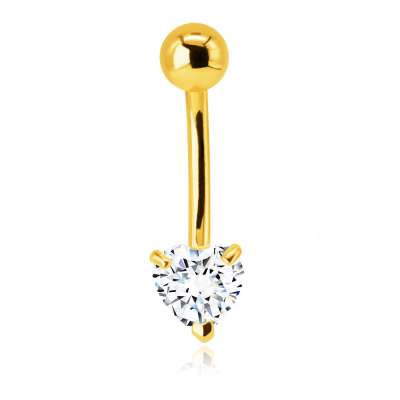 14K aranyból készült köldök piercing - csillogó, tiszta cirkónia szív alakban.