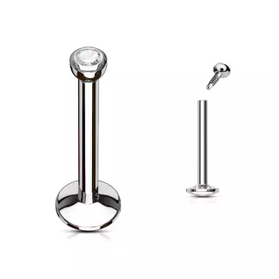 316L acél labret ajakra és állra - fényes kerek cirkónia, különböző hosszúságban - A piercing hossza: 10 mm