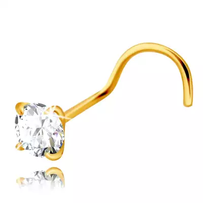 Piercing 585 sárga aranyból ívelt véggel – átlátszó kerek cirkónia, 3 mm
