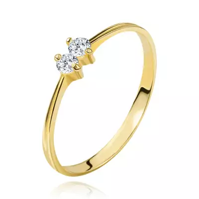 Briliáns 585 arany gyűrű - vékony fényes szárak, két csillogó átlátszó gyémánt - Nagyság_ 48