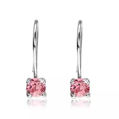 Fülbevaló 925-ös ezüstből - kerek pink cirkónia akasztón, 6 mm