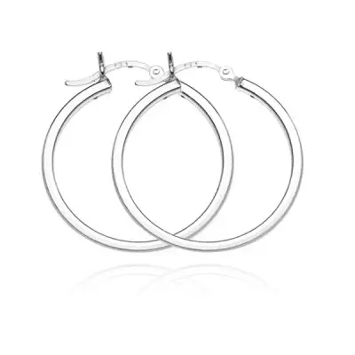 Kerek 925 ezüst fülbevaló - sima négyszögletes forma, 40 mm