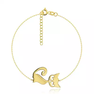 585 arany karkötő - finom, csillogó lánc, lapos medál - macska