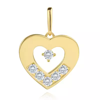 375 arany medál – lapos szív körvonala egy kivágással, átlátszó cirkóniák