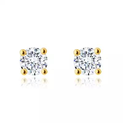  9K arany fülbevaló - csillogó kerek, tiszta cirkóniák négyzet alakú tartóban