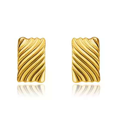 Fülbevaló 9K aranyból – téglalap keresztirányban bemetszett hullámokkal, beszúrós