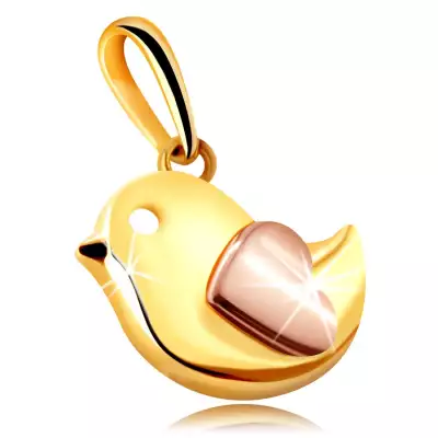 Medál 9K kombinált aranyból – kicsi madár egy szívvel díszítve