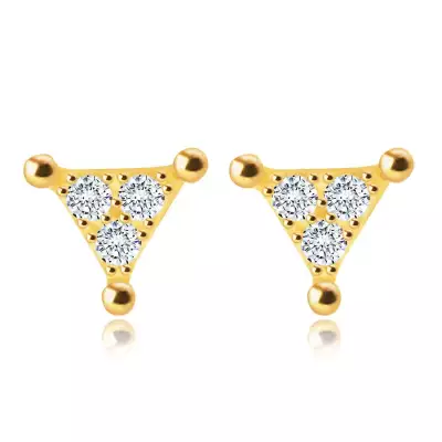 9K sárga arany beszúrós fülbevaló – háromszög átlátszó cirkóniákkal