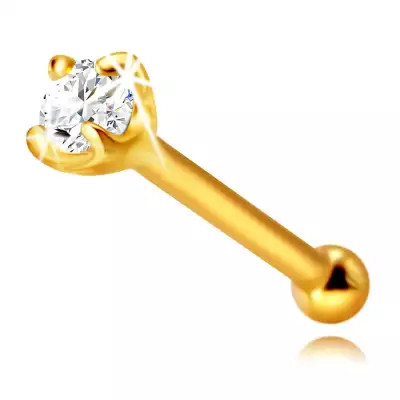 Orrpiercing 375 sárga aranyból – fényes rúd egy csillogó cirkóniával díszítve, 0,8 mm
