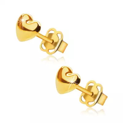  9K sárga arany  fülbevaló , tükörsima ,fényes szívek, 4 mm, stekker zár.