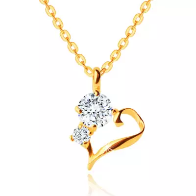 14K sárga arany nyaklánc - aszimmetrikus szív körvonal, átlátszó cirkóniák.