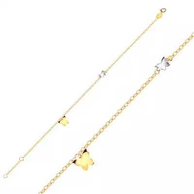 9K arany karkötő - lepke sárga és fehér aranyból, fényes lánc ovális szemek