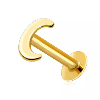 14K sárga arany ajak- és áll piercing - lapos,fényes félhold motívummal