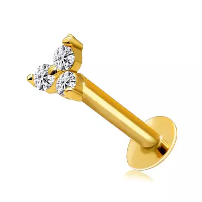 14K arany egyenes áll és ajak piercing - tiszta cirkóniák,háromszög forma