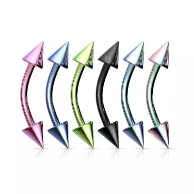  316L acél szemöldök piercing tüskékkel - PVD bevonat technológia, szélesség 1,6 mm, hosszúság 8 mm - Szín: Zöld