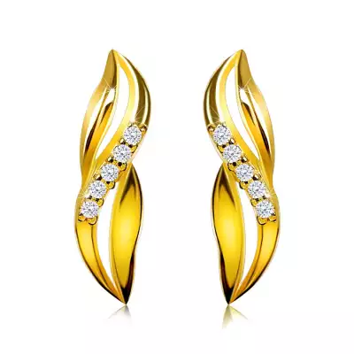 14K arany gyémánt fülbevaló - összefonódó hullámok, briliáns csík, stekker zár