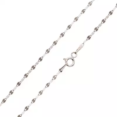 Nyaklánc fehér 14K aranyból - apró ovális szemek, fényes lapok, 450 mm