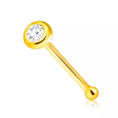  9K sárga arany egyenes orr piercing - átlátszó, csillogó cirkónia tartóban