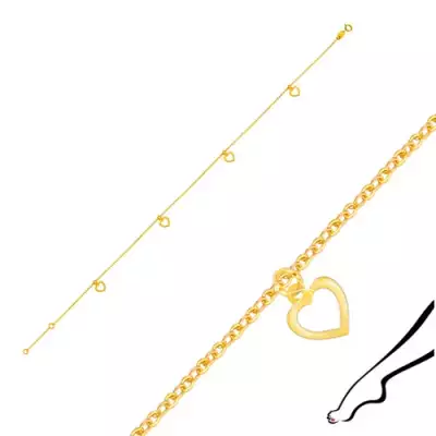 9K sárga arany bokalánc - kivágott szívecskékkel, ovális láncszemekkel