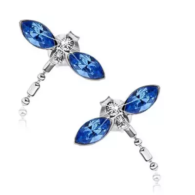 Fülbevaló 925 ezüstből, szitakötő kék szárnyakkal, Swarovski kristályok