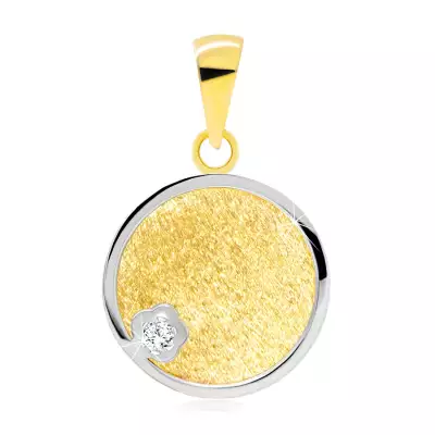 375 kombinált arany medál- lapos kör matt belsővel, virágba ágyazott vágott cirkóniával