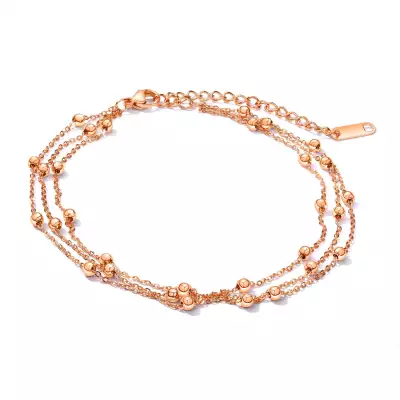  316L acél három láncos lánc, csuklóra vagy bokára- sima golyók, réz színben