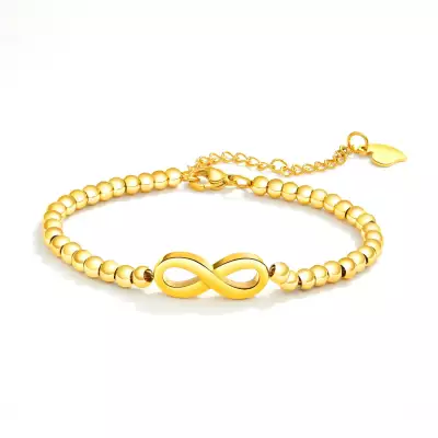 316L acél gyöngyös karkötő - végtelen szimbólum, aszimmetrikus szív, arany színű