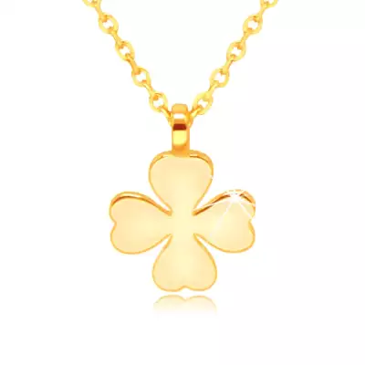 585 sárga arany nyaklánc – négylevelű lóhere szív alakú levelekkel, boldogság szimbólum