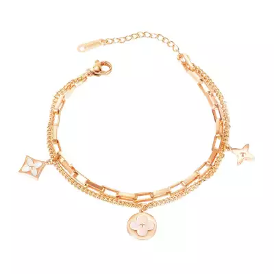 Acél dupla karkötő réz színben - gyöngyházfényű virágok, egy csillag