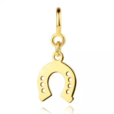 14K arany medál karkötőhöz – patkó kerek kivágásokkal, rugós gyűrű