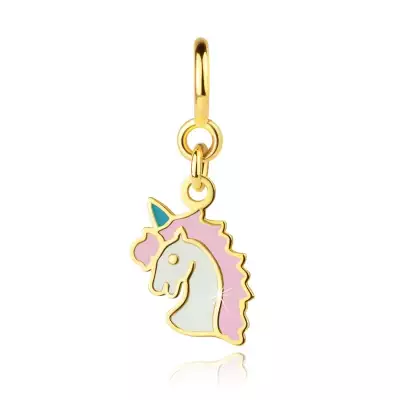 375 arany színes medál karkötőhöz  – egyszarvú,arany kontúrral és mázzal