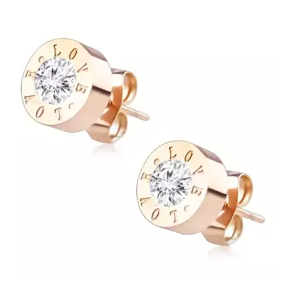 316L acél  fülbevaló - kör cirkóniával és 