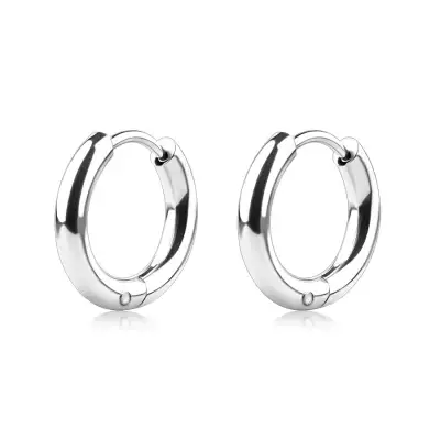 316L acél bepattintós fülbevaló - lekerekített karika, ezüst színben