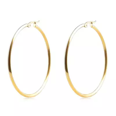 316L acél fülbevaló - nagy karika arany színben, szögletes keresztmetszettel, 50 mm